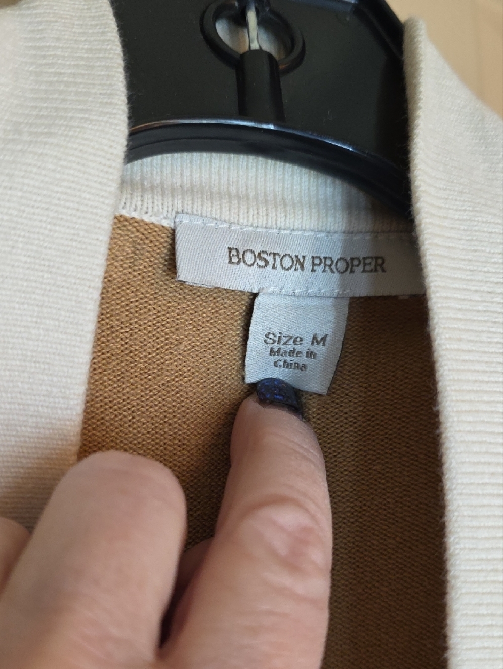 Boston Proper Camel and Cream Open Front Cardigan with Stud Detail - Picture 3 of 4